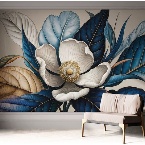 Selbstklebende Tapete modern Wohnzimmer - Wanddeko Schlafzimmer - Tapete mit Motiv Elegante Flora 312x219 cm (1/5)