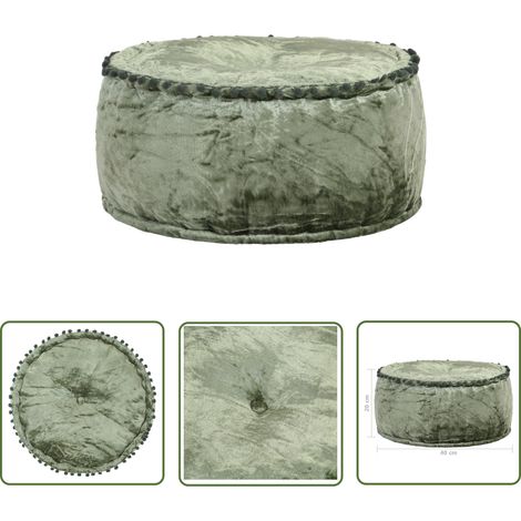 The Living Store Pouf Rond Velours 40x20 cm Vert - Pouf Rond - Pouf Velours - Pouf Vert - Ottoman - Chaise Relaxante (1/4)