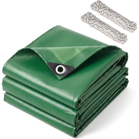 Bâche PVC Lourde Vert, Toile Imperméable Résistante à la Déchirure, Résiste au Gel & Intempéries avec Œillets Renforcés, pour Jardin, Toit, Remorque, Bateau & Cure Béton(3 4m) (1/5)