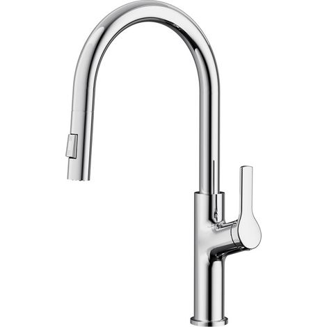 CECIPA MAX Rubinetto da cucina con 2 getti, rubinetto da cucina estraibile, miscelatore monocomando, miscelatore per lavello, cromato