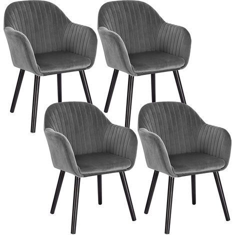 Woltu – Lot de 4 chaises de salle à manger – Assise en velours – Chaise ergonomique avec accoudoirs – Hauteur 81cm – Gris foncé