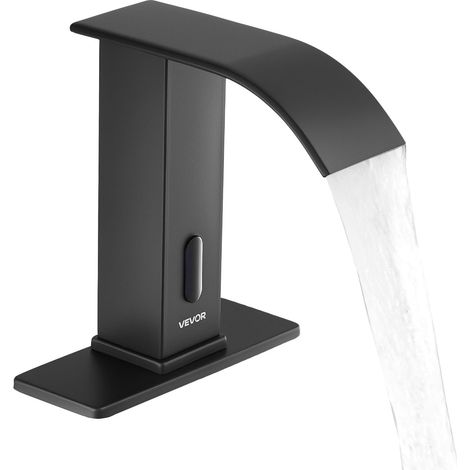 Robinet Automatique sans Contact, Mitigeur Lavabo Cascade à Capteur de Mouvement, Mélangeur d’Eau Chaude et Froide avec Plaque de Protection, pour Tuyau 9,5 mm, Bar Cuisine Salle de Bain, Noir (1/5)