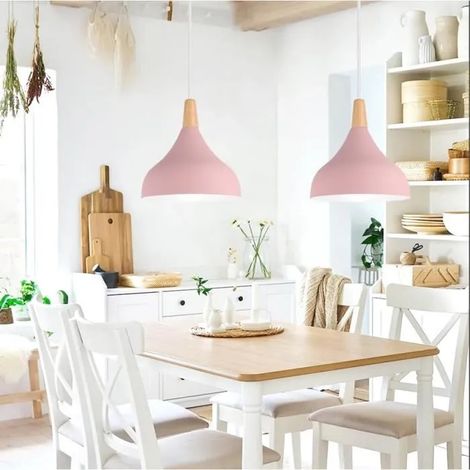 2pcs Suspension Luminaire en Goutte Chapeau Rose,Lustre Plafonnier Moderne Style Edison pour Restaurant Cafe Bar,20cm (1/4)