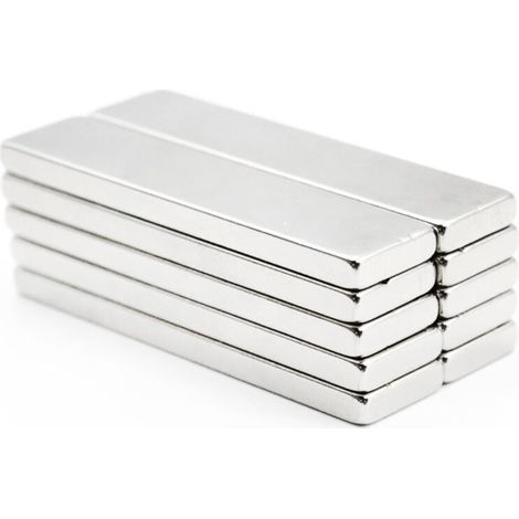 Confezione da 10 magneti rettangolari al neodimio - Argento - Barra magnetica in terre rare - Per cucine, lavagne bianche, frigoriferi - 40 x 10 x 3 mm (1/4)