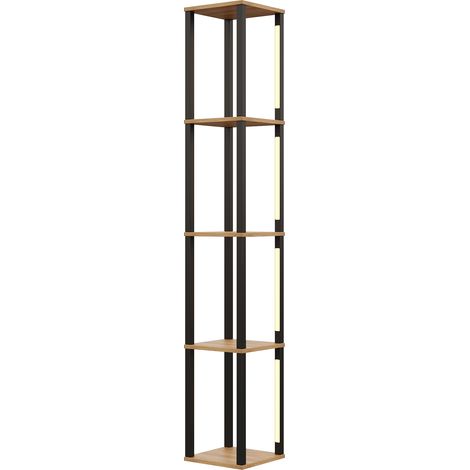 Scaffale a colonna con LED 26 x 26 x 165 cm in MDF, 4 ripiani, nero e effetto legno, MODENUIT (1/5)