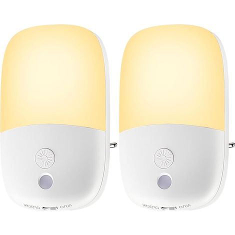 Set mit 2 Steckdosen-Nachtlichtern mit 5 einstellbaren Helligkeitsstufen, EIN/AUS/AUTO-Modus, warmgelbes Licht (2700 K) für Flur, Küche, Badezimmer und Schlafzimmer (1/5)