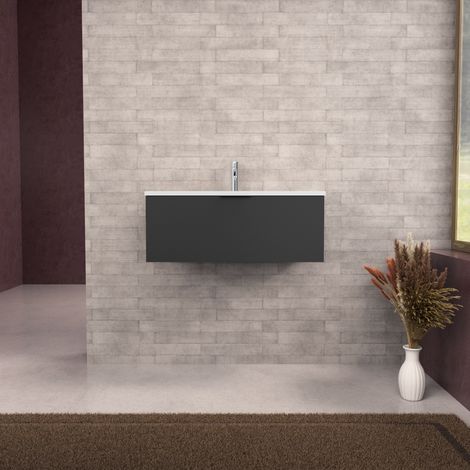 Inda - Mobile bagno L.80 con lavabo opaco / Nero opaco 1 cassetto