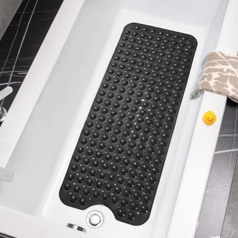 Alfombrilla de baño antideslizante para ducha, con ventosas, lavable a máquina (negra). (1/5)