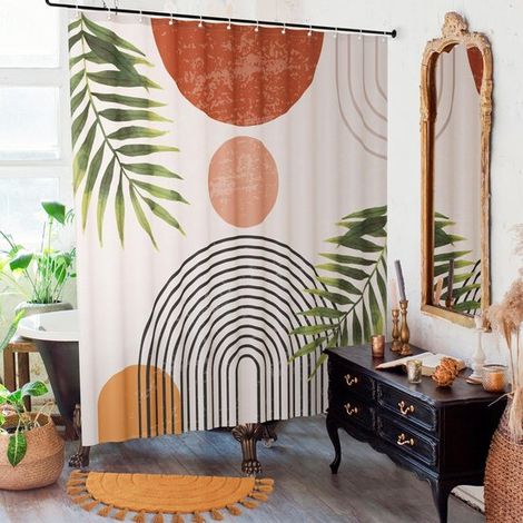Preciosa cortina de ducha de estilo bohemio para el baño: elegante cortina moderna de 182 x 182 cm (72" x 72") de mediados del siglo，182 x 182 cm (1/5)
