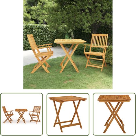 Ensemble Table et Chaise de Jardin pliable Salon de jardin 3 pcs Bois d'acacia solide 50320 (1/5)