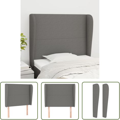 The Living Store Tête de lit avec oreilles Gris foncé 83x23x118/128 cm Tissu - Tête De Lit - Têtière De Lit - Literie - Meuble De Chambre - Décoration Chambre (1/5)