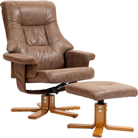 Fauteuil relax inclinable 135° pivotant 360° avec repose-pieds revêtement microfibre marron (1/5)