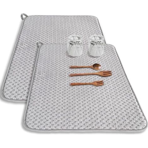 Tappetini asciugapiatti in microfibra, confezione da 2, 60 x 45 cm, assorbenti, per piani di lavoro da cucina, grandi tappetini asciugapiatti per piani di lavoro, lavelli e scolapiatti (grigio) (1/4)