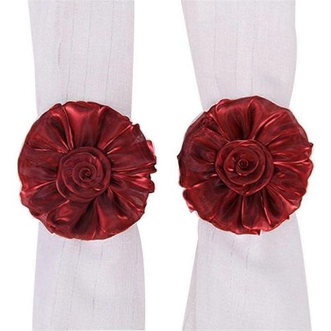 paire d'embrasses de rideaux à motif floral rose, cordon tressé avec pompons pour une décoration de fenêtre élégante (1/4)