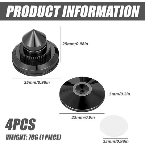 Set of 4 subwoofer spikes: 8 anti-slip pads and 4 feet, vibration-damping speaker mount, not height-adjustable, speaker spikes for HiFi equipment (1/5)