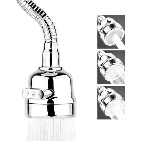 Embout Robinet Cuisine Universel 3 Sorties d’Eau Tuyau Flexible Acier Inoxydable Brise-jet Adaptateur Mousseur Extension Robinet (1/4)