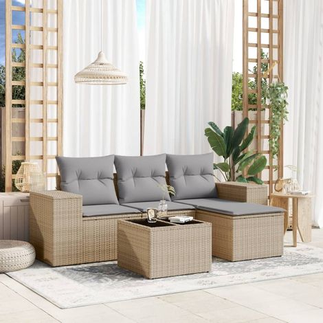 vidaXL Set Divano da Giardino 5 pz con Cuscini Beige in Polyrattan (1/3)