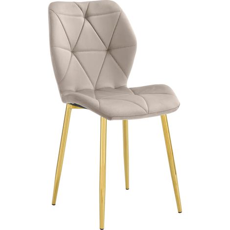 Lot 4 Chaises Salle à Manger Coquillage Velours Taupe Pieds Gold 46x58,5x87cm (1/5)