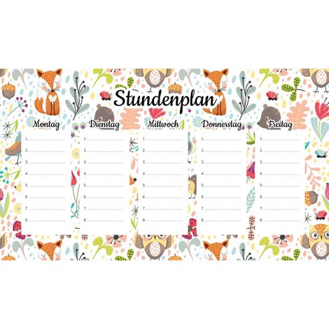Plan de cours magnétique Animaux de la forêt colorés 30 x 17,5 cm
