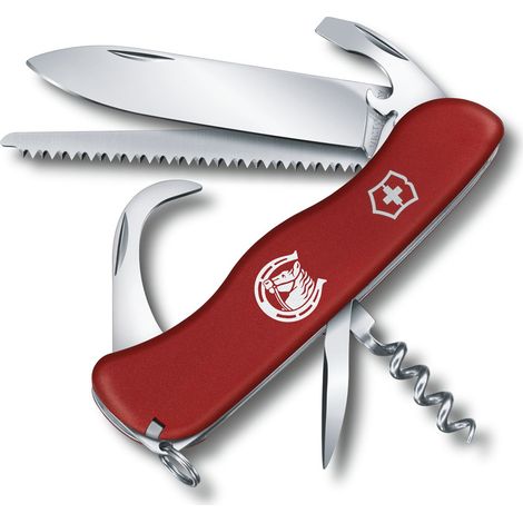 Grand couteau de poche suisse Victorinox Equestrian Red 0.8583 avec 12 fonctions Comprend un nettoyeur de fer à cheval et un système de verrouillage sécurisé.