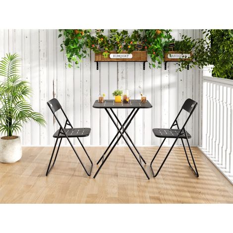 Set Bistro de Jardin 3 Pièces - Table 60cm et 2 Chaises Pliantes - Acier avec Revêtement E-coating - Noir (1/5)