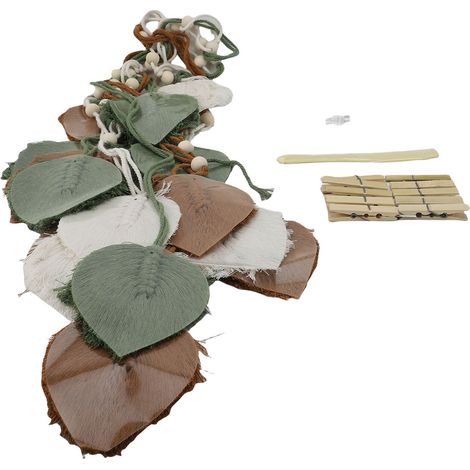 Suspension murale macramé feuilles bohème – Tissé main glands feuilles tapisserie nursery chambre salon 47,2x29,5in vert et blanc, décoration (1/2)