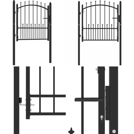 Puerta de valla con picos acero negro 104x97 cm - Puerta de valla - Seguridad en jardín