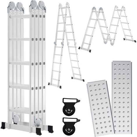 SWANEW 580cm Aluminum Mehrzweckleitern, 4x5 Stufen Gerüst Leiter mit 2 Arbeitsplattform, Klappbare Stehleiter (1/5)