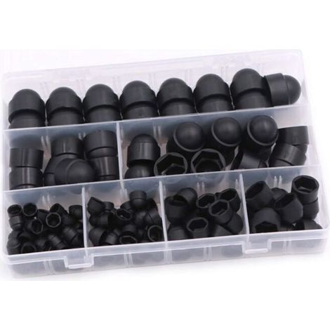 145 Pièces Cache Vis écrou De Protection,Kit D'écrous Dme Capuchons De Protection Dme écrou De Boulon Couvrent 6 Tailles M4 M5 M6 M8 M10 M12 Avec Bote Pour Machines, Meubles Et Véhicules (Noir) (1/4)