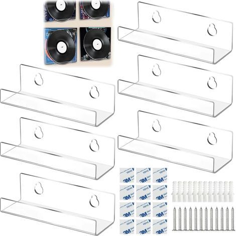 6 PCSSupport Mural en Vinyle,Étagères Murales Flottantes pour Disques Vinyles Support Mural en Acrylique Clair Rangement Vinyle Décoratif pour Albums Livres et Photos pour Salon Chambre (1/5)