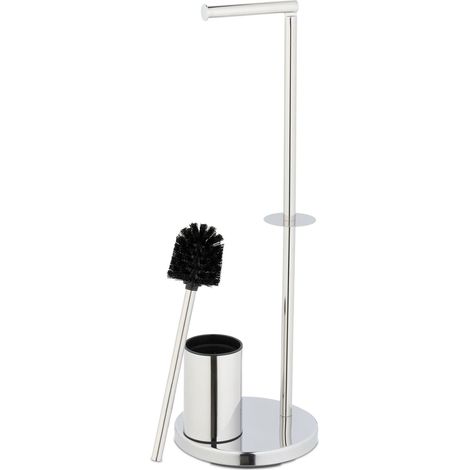 Piantana portarotolo e scopino WC da terra per bagno 68 x 22 cm in metallo nero 130016628