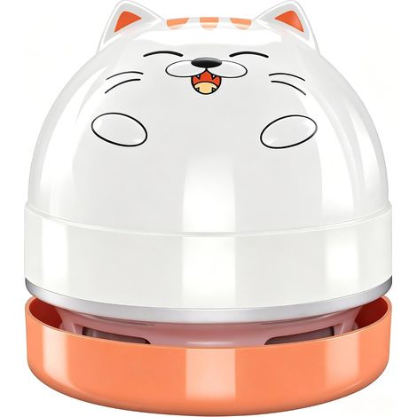 Mini aspirateur de table à motifs de dessins animés, blanc et orange, portable et rechargeable par USB, idéal pour aspirer les résidus de gomme, la poussière, les miettes, nettoyer les claviers et pou (1/5)