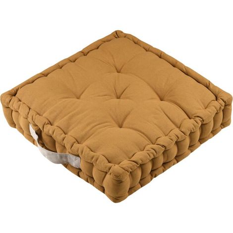 Coussin de sol épais en coton uni curry 45 x 45 x 10 cm – Confort optimal pour salons et espaces détente – 100% coton –
