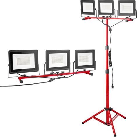 Projecteur LED sur trépied, 15000 LM, lampe de travail LED portable à trois têtes avec interrupteur individuel et cordon d'alimentation de 3,3 m, étanchéité IP65, pour chantiers de construction