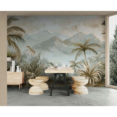 Papier peint jungle – Paysage tropical illustré - 150 x 250 cm (1/2)