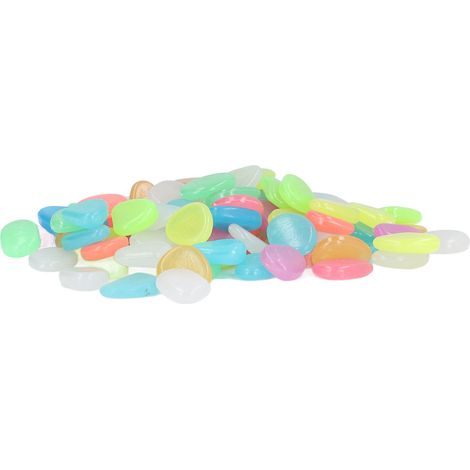 Pierres lumineuses extérieures multicolores pour allées, jardins et sentiers - 100 galets fluorescents par sac, mélange de couleurs