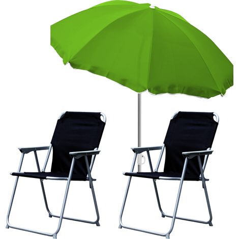 2x Campingstuhl schwarz + Sonnenschirm 180cm grün-2xMPO2600S+MMC180N-grün (1/5)