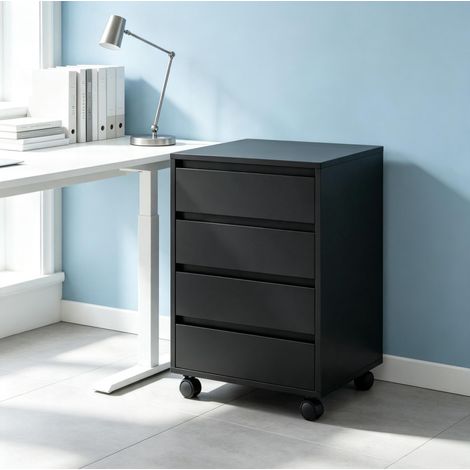 Caisson de bureau 46x40x65 cm en MDF noir, avec rangement pour bureau, FloraGrace (1/5)