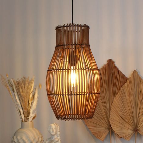 [NEUWERTIG] Eco Light Hängeleuchte Bamboo Braun Höhe 48 Cm ø 30 Cm Deckenlampe Lampe Leuc833 B-Ware