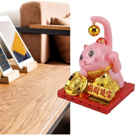 Chatou Chance solaire à bras mobiles, figurine porte-bonheur pour bureau et voiture, grand modèle rose en plastique durable (1/5)