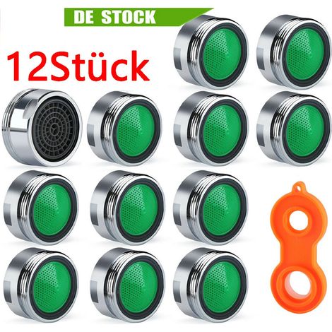 Packung mit 12 Strahlreglern für Wasserhähne, Ersatzfilter für 15/16 Zoll (24 mm) Strahlregler mit Unterlegscheiben, geeignet für Wasserhahnfilter in Bad oder Küche. (1/5)