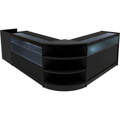 Comptoirs de Vente en MDF Noir à LED Blancs Ensemble Europa LM60 TB60 B1200 C1200 3 Unités de Rangement Étagères Internes Portes Coulissantes Verouillables Réception Bureau Vêtements [Clés INCLUS] (1/5)