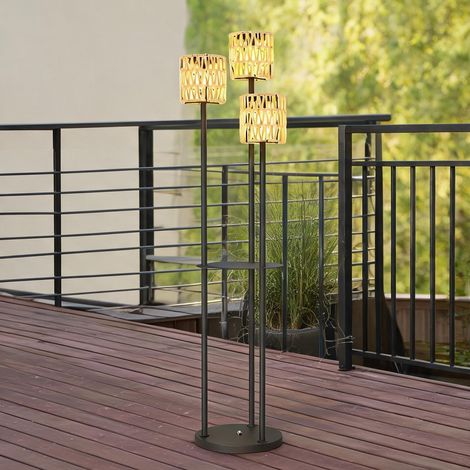 Lampe solaire sur pied en rattan tressé avec étagère intégrée (1/5)