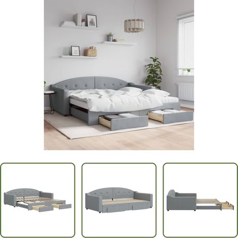 vidaXL Doppelbett - Tagesbett Ausziehbar mit Schubladen Hellgrau 100x200 cm Stoff (1/5)