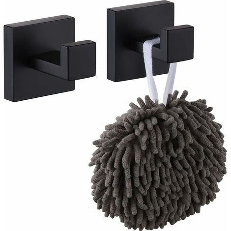 Square Wall Hook for 2 Pack Bathrobes, Coats, Bathroom, Kitchen, Garage, Stainless Steel, Matte Black (1/5)