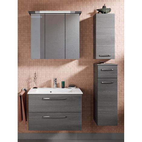Badmöbel Set inkl. Waschbecken Mineralmarmor TRENTO-66 in Graphit Struktur Nb., B/H/T: ca. 122/200/50 cm (1/5)