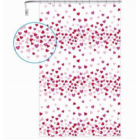 Cleafe - Tenda Doccia Vasca Bagno 12 Ganci Impermeabile Cuori Rossi Rosa 180x200 Cm 87561 - (1/2)