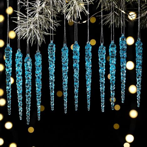 Lot de 24 Stalactites de Noël en Acrylique Bleu, Décorations à Suspendre pour Sapin (1/4)