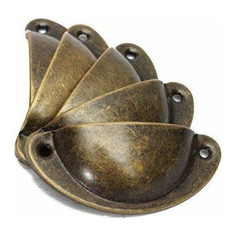 VURAHOME - 10pcs Poignée de Coquille Vintage pour Tiroir Armoire Meuble Cuisine, Fer Incurvé Bouton de Porte de Placard Retro 8,2 cm x 3,5 cm Laiton Antique (1/4)