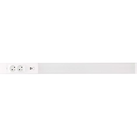 Réglette LED cuisine 80cm - Réglette d'angle - Aluminium - 18W - 2 prises - 2 chargeurs USB